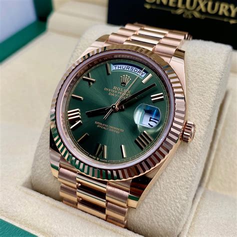 rolex day date 40 rose gold green dial replica|rolex day date ref 228235.